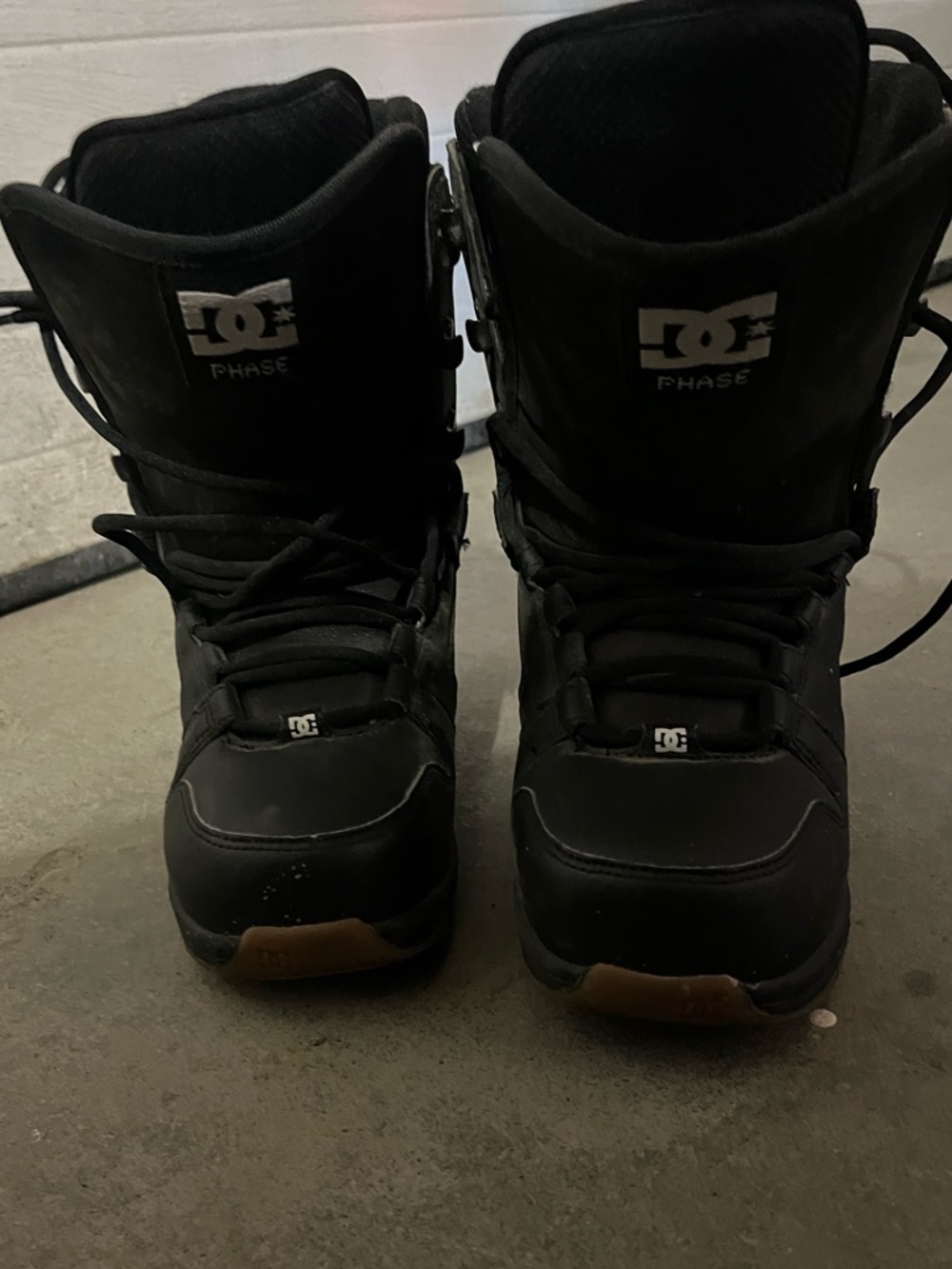 DC Black Snowboard Boots with Brown Soles